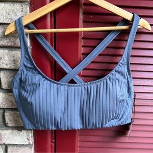 S3 Swimwear extra large Blue Ribbed Scoop Neck criss cross bikini top